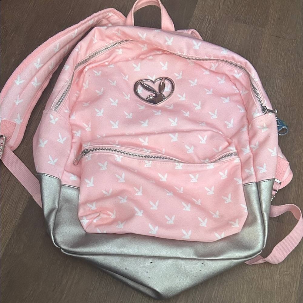 Pink and Silver Backpack with Heart Logo